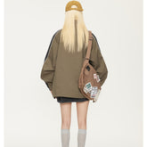 Unisex Jacket Vintage V Contrast Color Stand-up Collar Sports Jacket Men's and Women's Coats